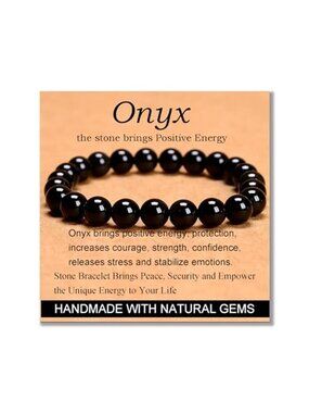 Black Onyx Beaded Stretch Bracelet 8mm Gemstone Energy Healing Adjustable Unisex
